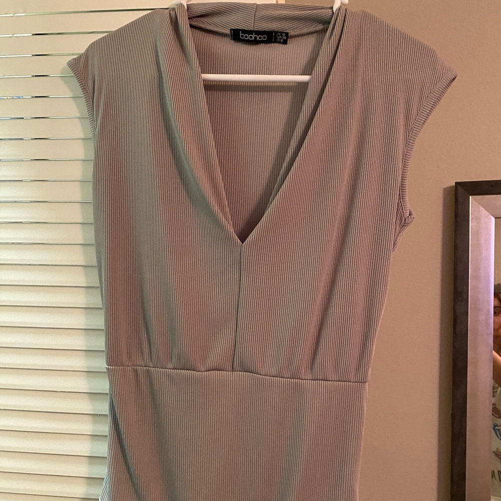 Grey deep plunge body suit